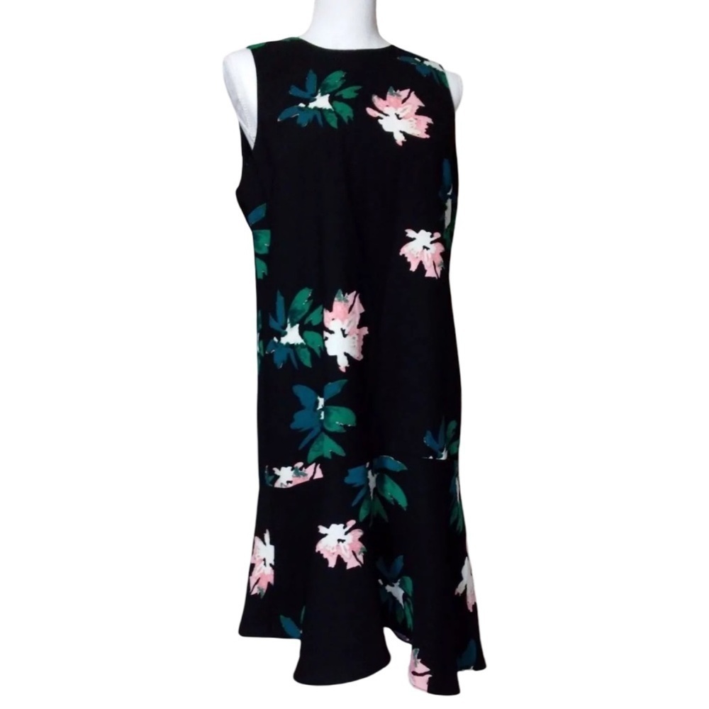 Who What Wear Black Floral Asymmetrical Sheath Midi Dress Women’s Size XL